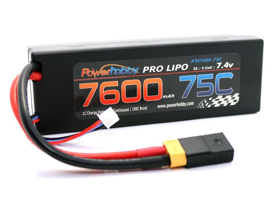 Powerhobby 2s 7.4v 7600mah 75c Lipo Battery w XT60 Plug + Adapter - PowerHobby