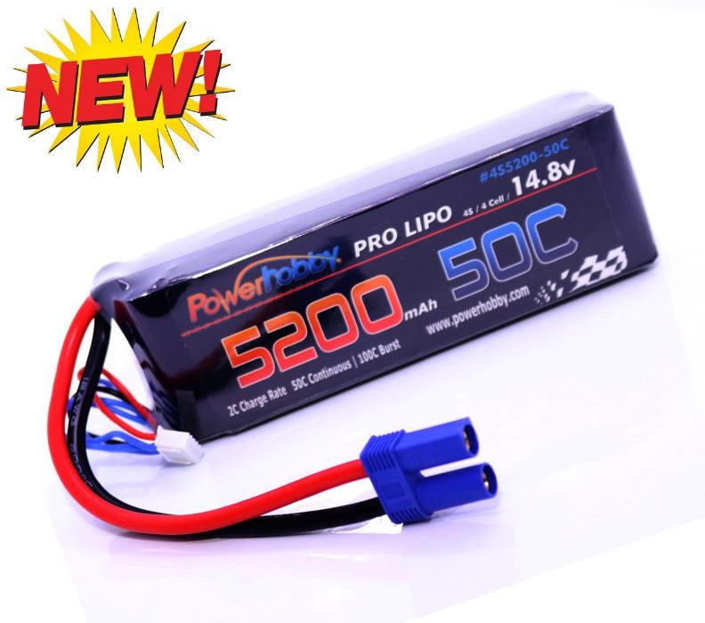 Powerhobby 4S 14.8V 5200mAh 50C Lipo Battery Soft Case 4-Cell w EC5 Plug - PowerHobby