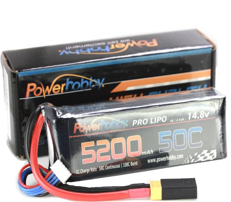 Powerhobby 4s 14.8v 5200mah 50c Lipo Battery w XT60 Plug + Adapter - PowerHobby