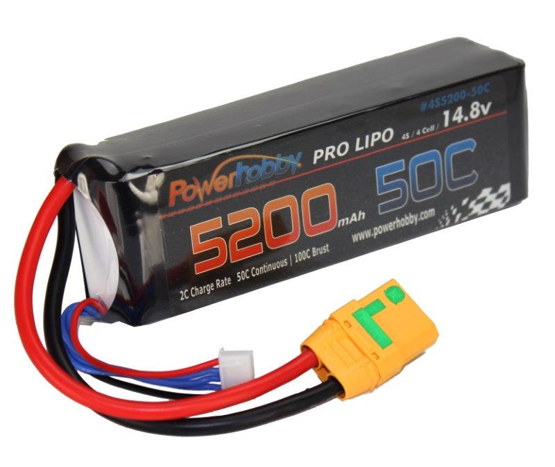 Powerhobby 4s 14.8V 5200mah 50c Lipo Baterry w XT90 Plug Soft Case 4-Cell - PowerHobby