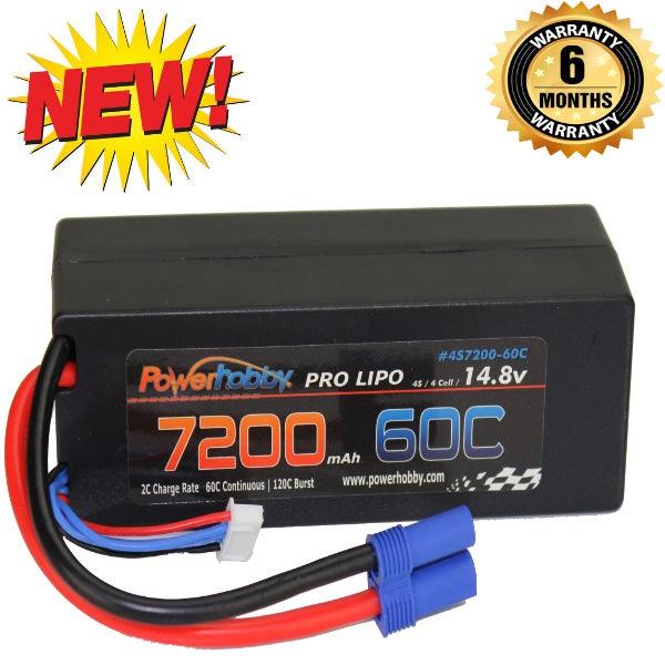 PowerHobby 4S 14.8V 7200mAh 60C-120C Lipo Battery EC5 Plug 4-Cell Hard Case - PowerHobby