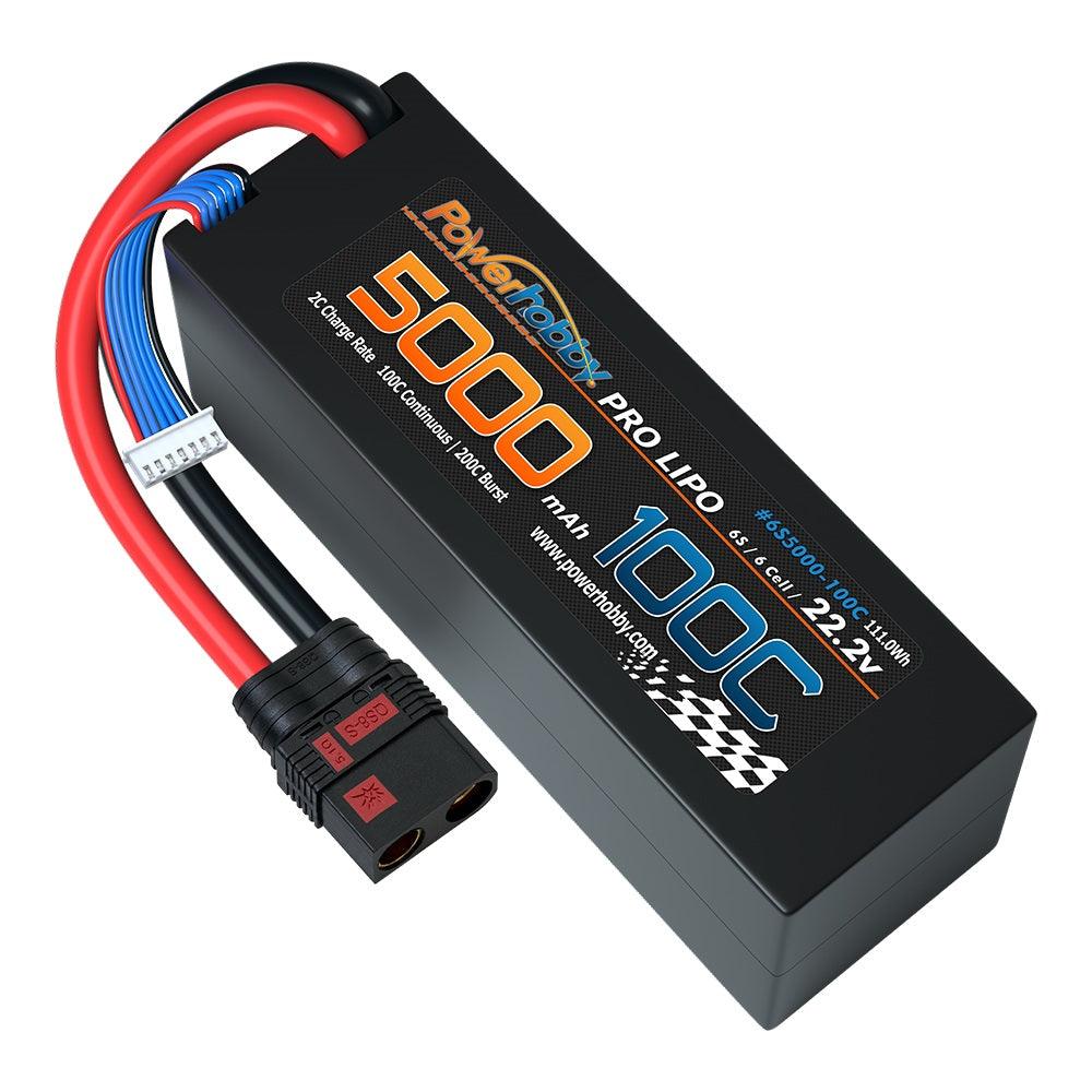 Powerhobby 6s 22.2v 5000mah 100c Lipo Battery w QS8 Plug Hard Case 6-Cell 8AWG - PowerHobby