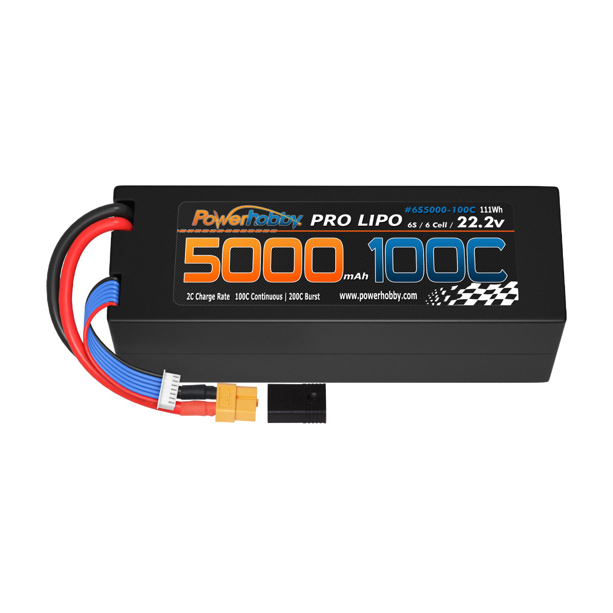 Powerhobby 6s 22.2v 5000mah 100c Lipo Battery w XT60 + Adapter Hard Case 6-Cell - PowerHobby