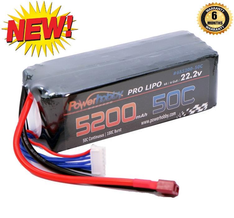 Powerhobby 6S 22.2V 5200mAh 50C Lipo Battery w Deans Plug 6-cell - PowerHobby