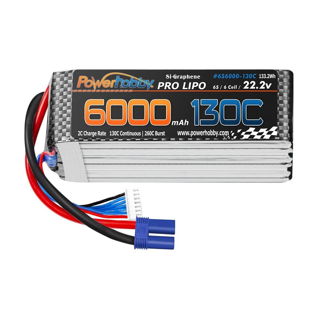 Powerhobby 6s 22.2V 6000mah 130C-260C Lipo Battery With EC5 Plug 6-Cell - PowerHobby