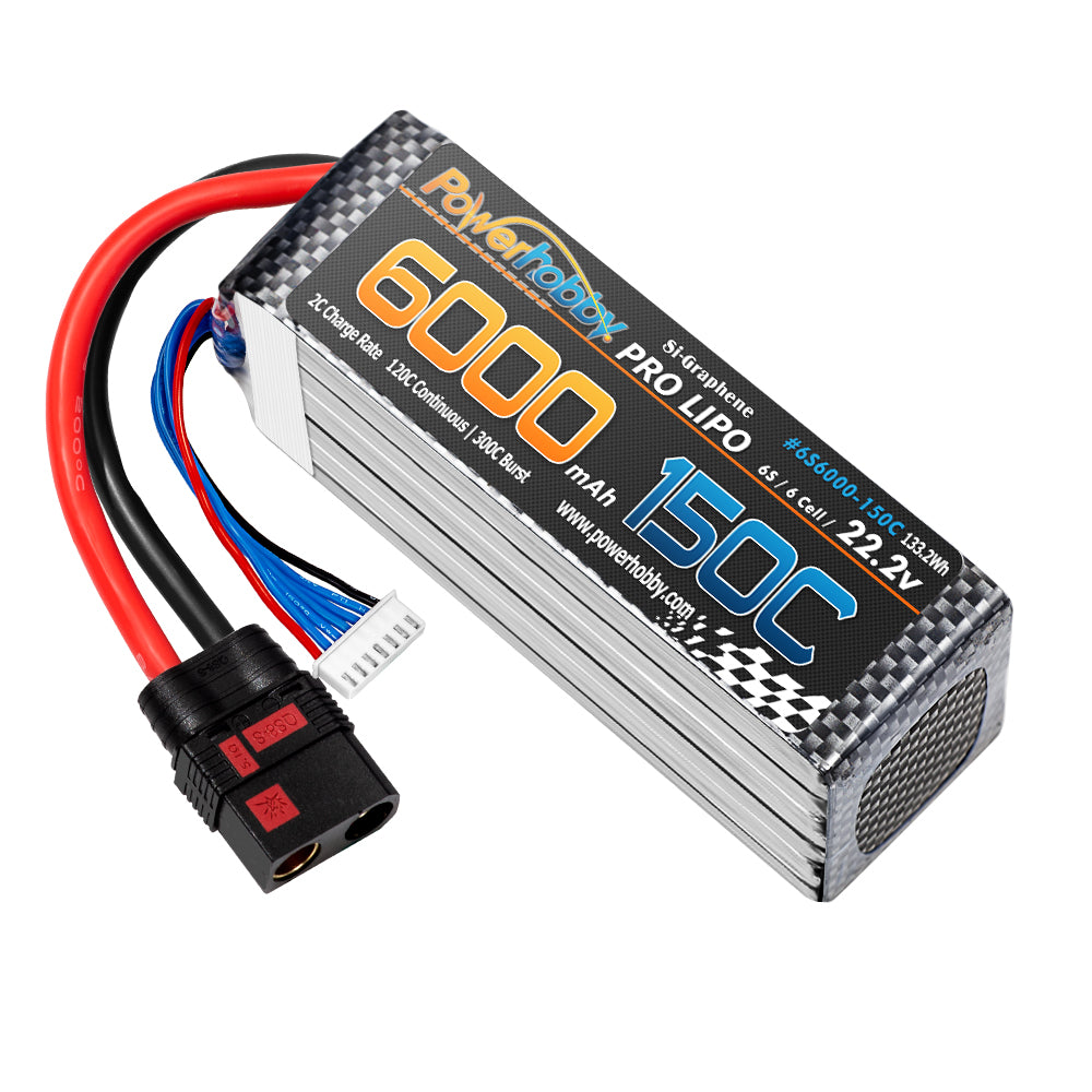 Powerhobby XTREME 6s 22.2V 6000mah 150C-300C Lipo Battery W QS8 Plug 8AWG Wire - PowerHobby