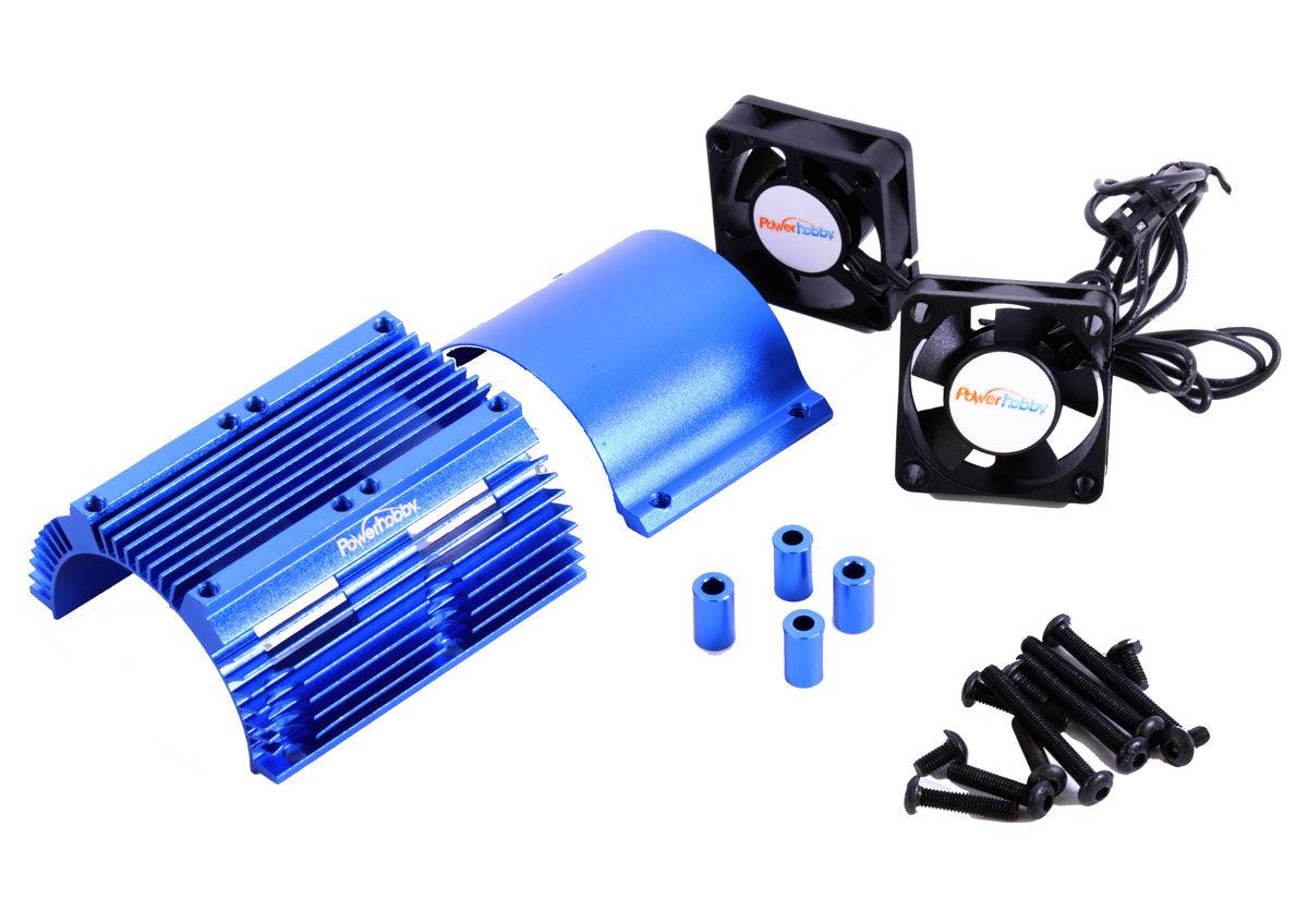 Powerhobby BLUE 1/8 Aluminum Motor Heat Sink W/ Dual Cooling Fans - PowerHobby