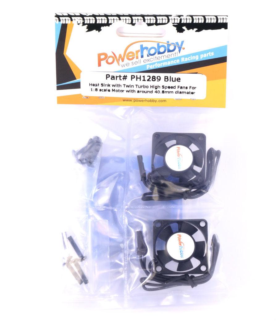 Powerhobby BLUE 1/8 Aluminum Motor Heat Sink W/ Dual Cooling Fans - PowerHobby