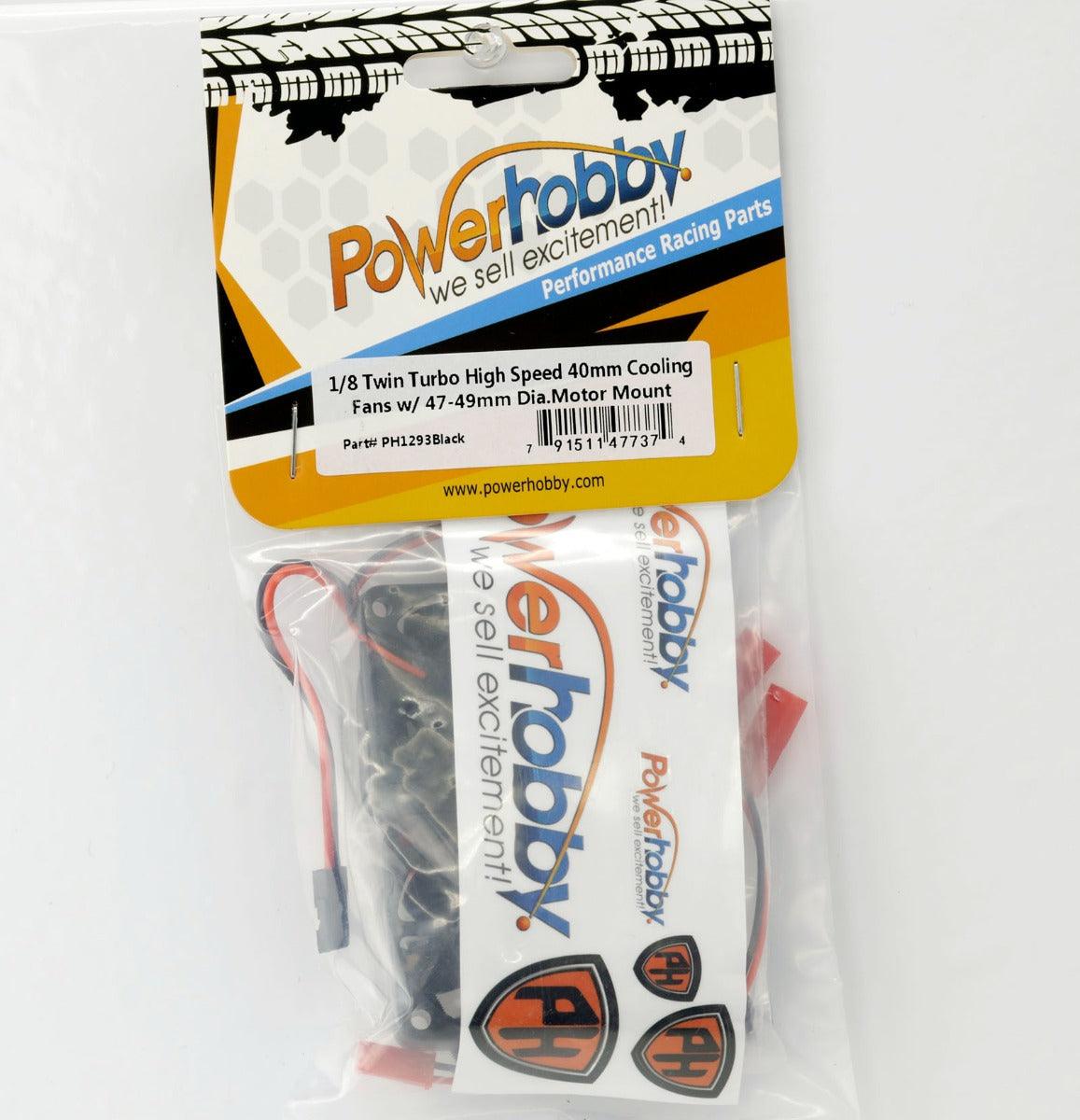 Powerhobby 1/8 Aluminum Heatsink 40mm Dual High Speed Cooling Fans w/Cover Black - PowerHobby