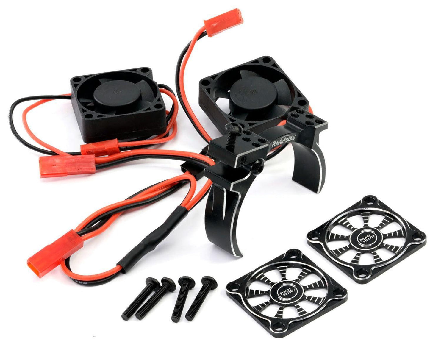 Powerhobby 1/10 Car Aluminum Heatsink 30mm Twin Turbo Cooling Fans Mount BLACK - PowerHobby