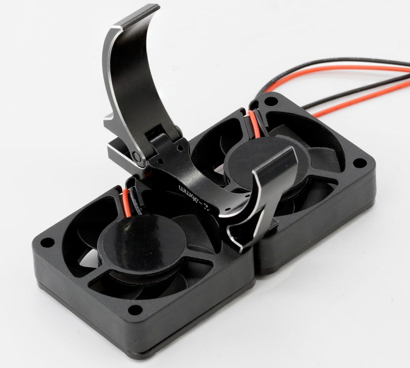Powerhobby 1/10 Aluminum Heatsink High Speed 30mm Twin Turbo Cooling Fans 28K Black - PowerHobby