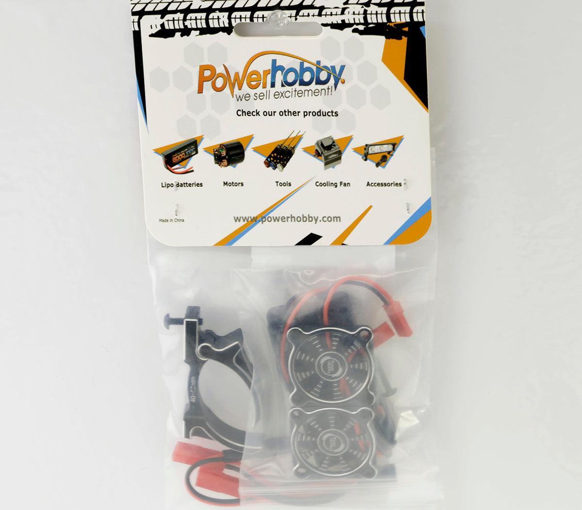 Powerhobby 1/10 Car Aluminum Heatsink 30mm Twin Turbo Cooling Fans Mount BLACK - PowerHobby