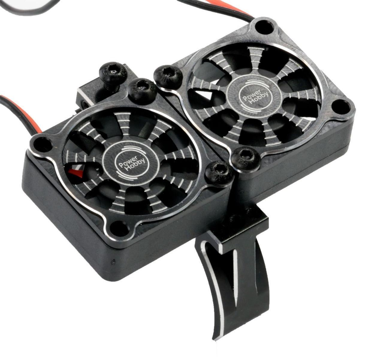 Powerhobby 1/10 Aluminum Heatsink High Speed 30mm Twin Turbo Cooling Fans 28K Black - PowerHobby