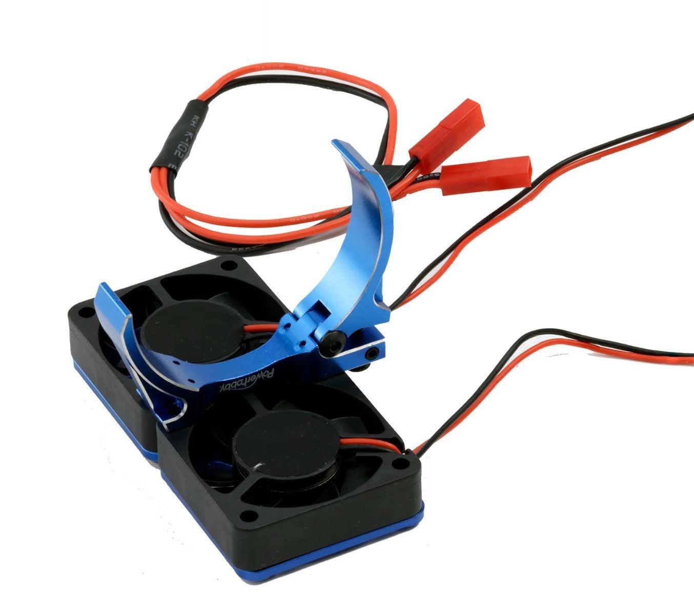 Powerhobby 1/10 Car Aluminum Heatsink 30mm Twin Turbo Cooling Fans Mount BLUE - PowerHobby