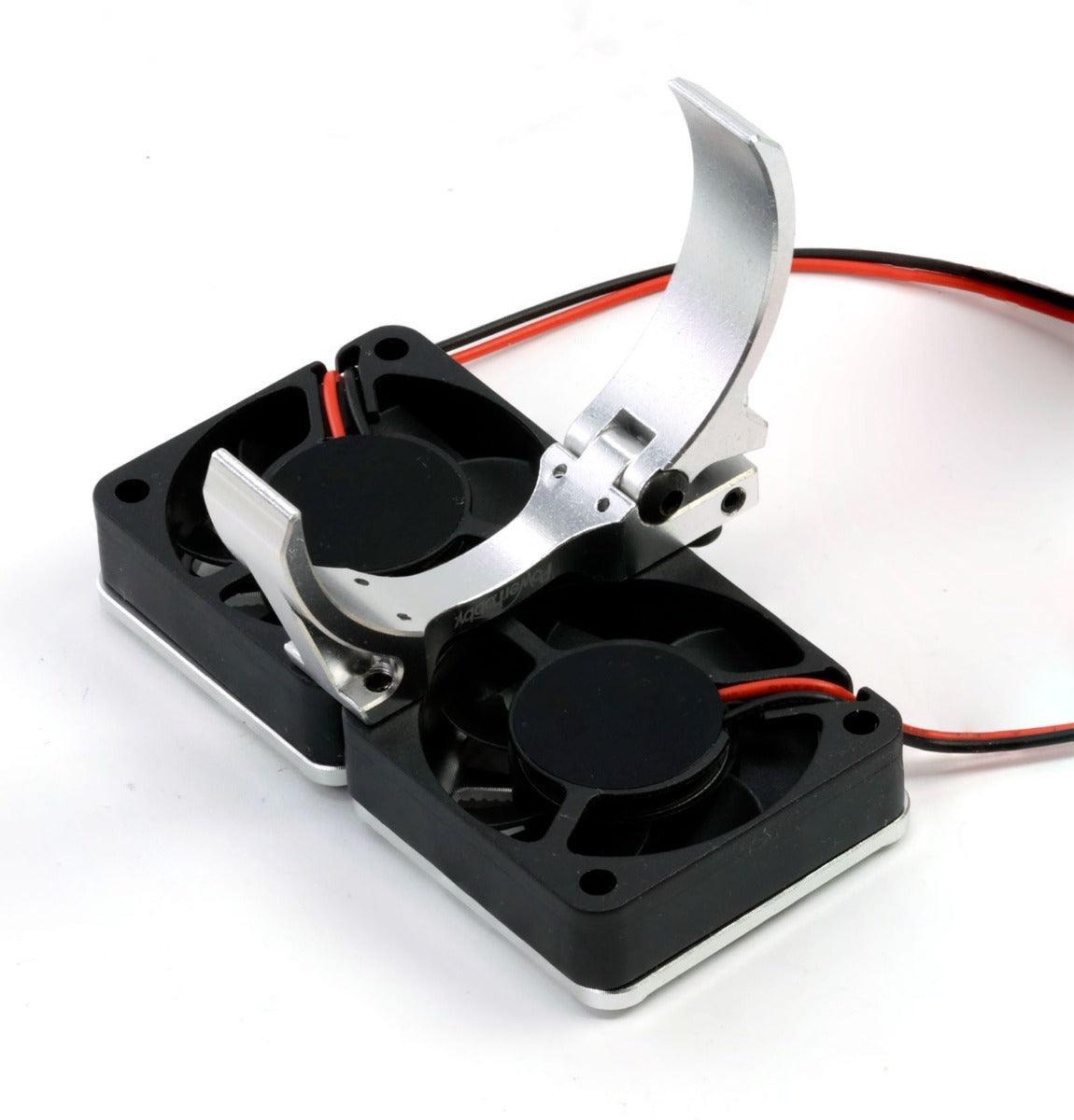 Powerhobby 1/10 Aluminum Heatsink Mount 30mm Twin Turbo Cooling Fans 28K Silver - PowerHobby