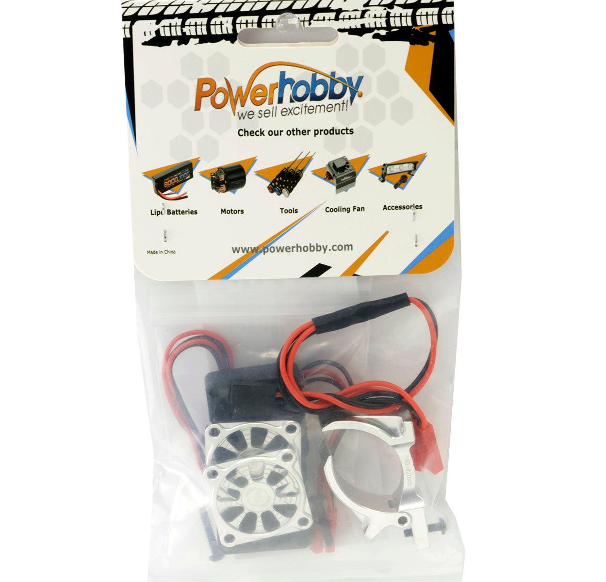 Powerhobby 1/10 Aluminum Heatsink Mount 30mm Twin Turbo Cooling Fans 28K Silver - PowerHobby