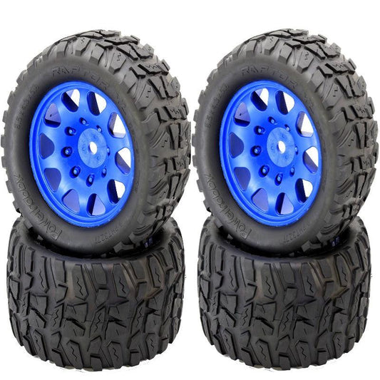 Powerhobby Raptor XL Belted Tires / Viper Wheels (4) FOR Traxxas X-Maxx BLUE - PowerHobby