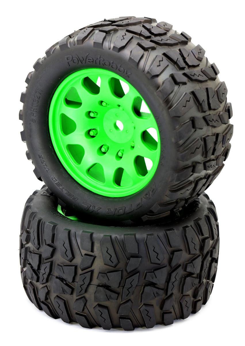 Powerhobby Raptor XL Belted Tires / Viper Wheels (4) FOR Traxxas X-Maxx GREEN - PowerHobby