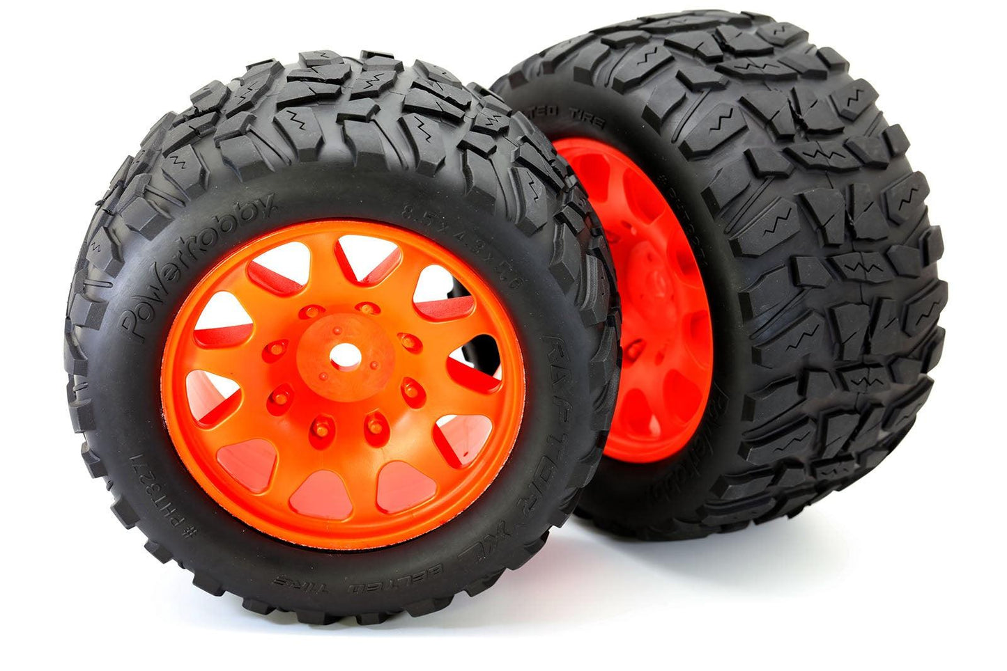 Powerhobby Raptor XL Belted Tires Viper Wheels (4) FOR Traxxas X-Maxx 8S ORANGE - PowerHobby