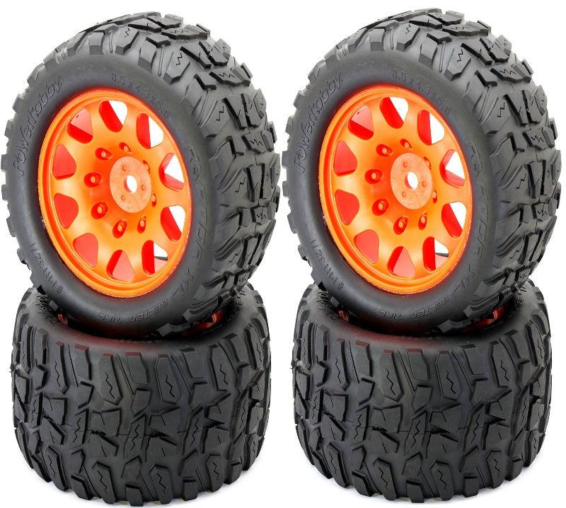 Powerhobby Raptor XL Belted Tires Viper Wheels (4) FOR Traxxas X-Maxx 8S ORANGE - PowerHobby