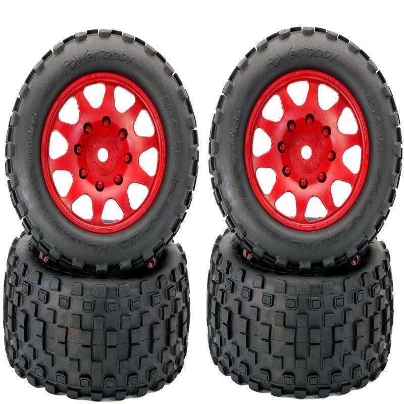 Powerhobby SCORPION XL Belted Tires / Viper Wheels (4) FOR Traxxas X-Maxx RED - PowerHobby