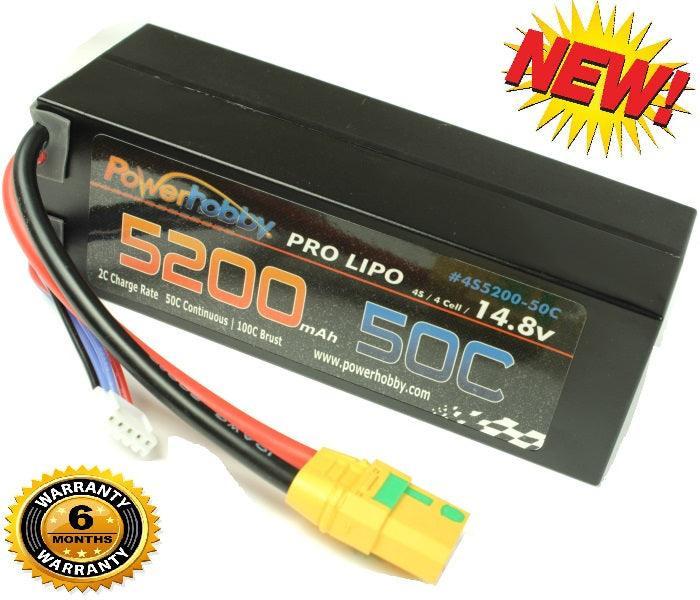 Powerhobby 4S 14.8V 5200mAh 50C Lipo Battery Hard Case 4-Cell w XT90 Plug - PowerHobby