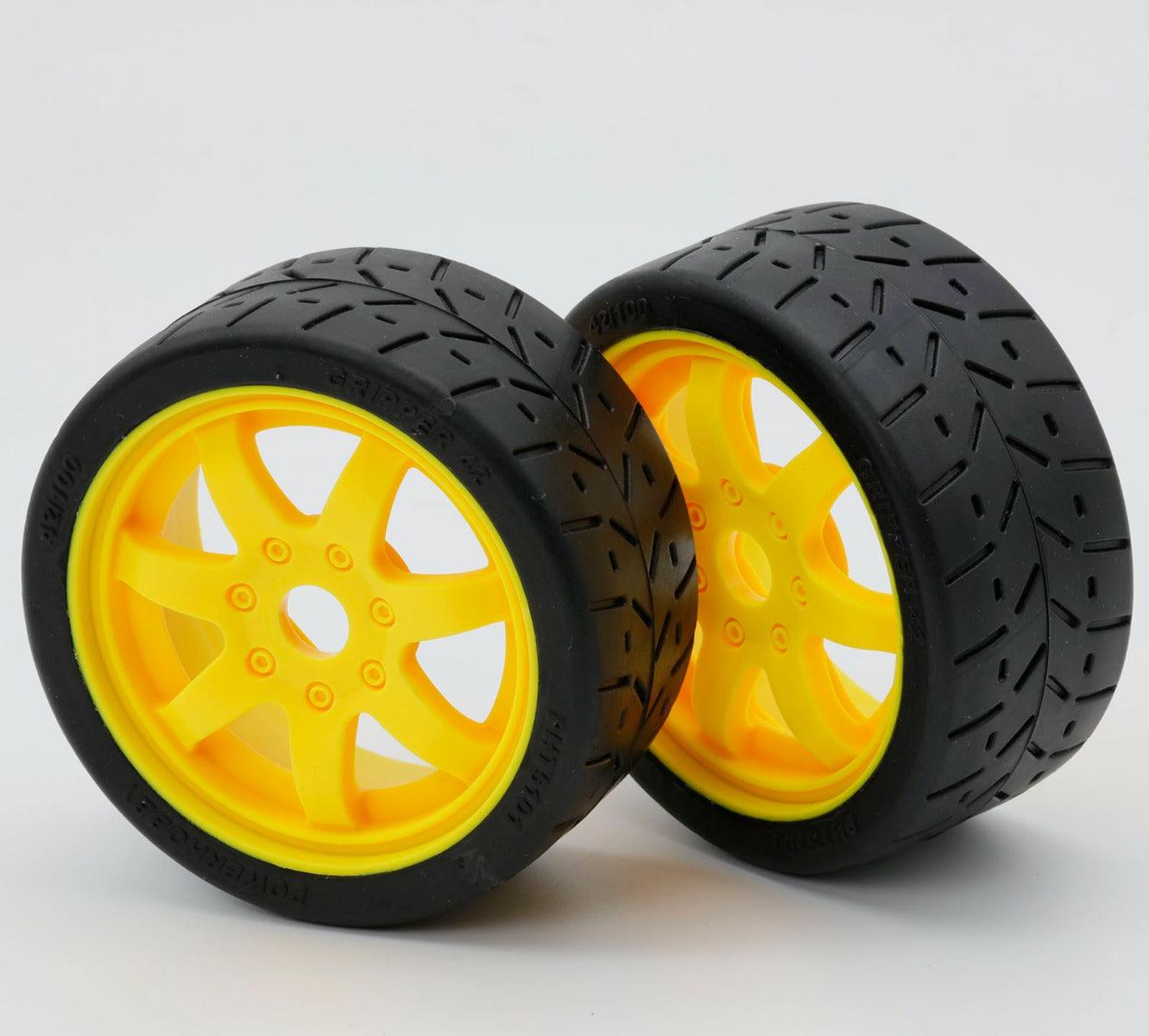 Powerhobby 1/8 Gripper 42/100 Belted Mounted Tires 17mm Yellow Wheels - PowerHobby
