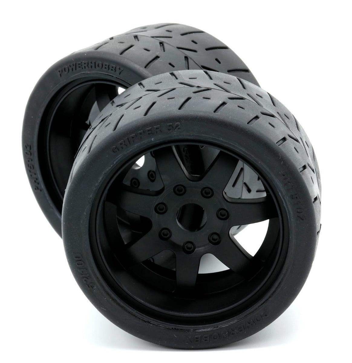 Powerhobby 1/8 Gripper 54/100 Belted Mounted Tires 17mm Black Wheels - PowerHobby