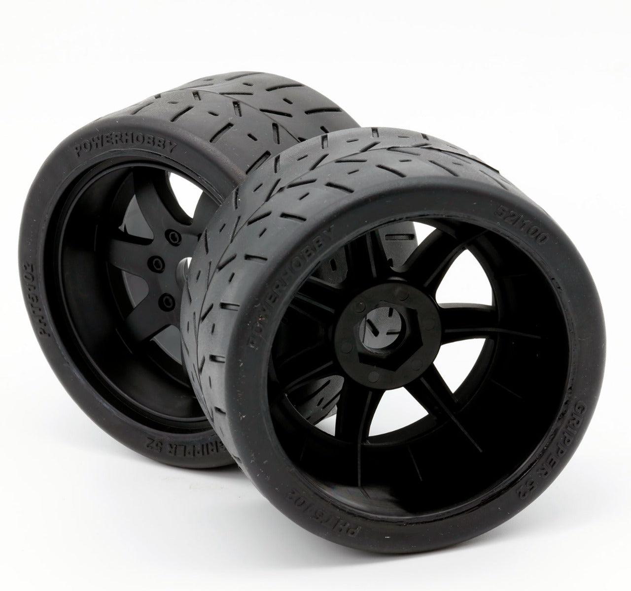 Powerhobby 1/8 Gripper 54/100 Belted Mounted Tires 17mm Black Wheels - PowerHobby