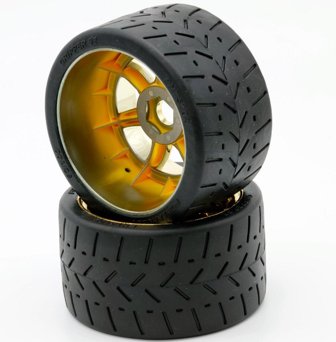 Powerhobby 1/8 Gripper 54/100 Belted Mounted Tires 17mm Gold Wheels - PowerHobby