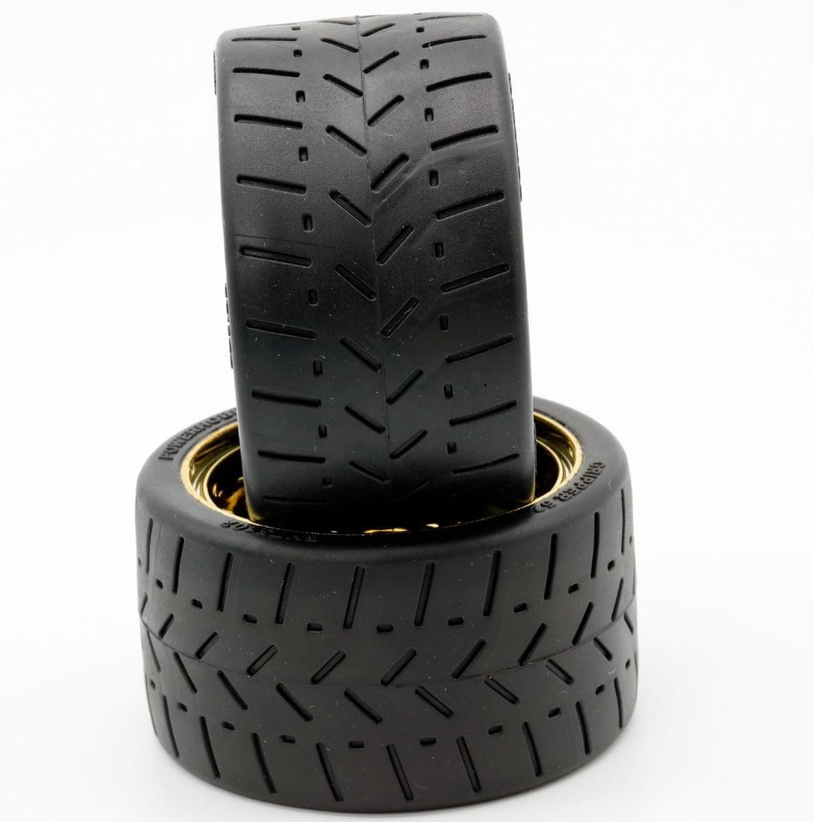 Powerhobby 1/8 Gripper 54/100 Belted Mounted Tires 17mm Gold Wheels - PowerHobby