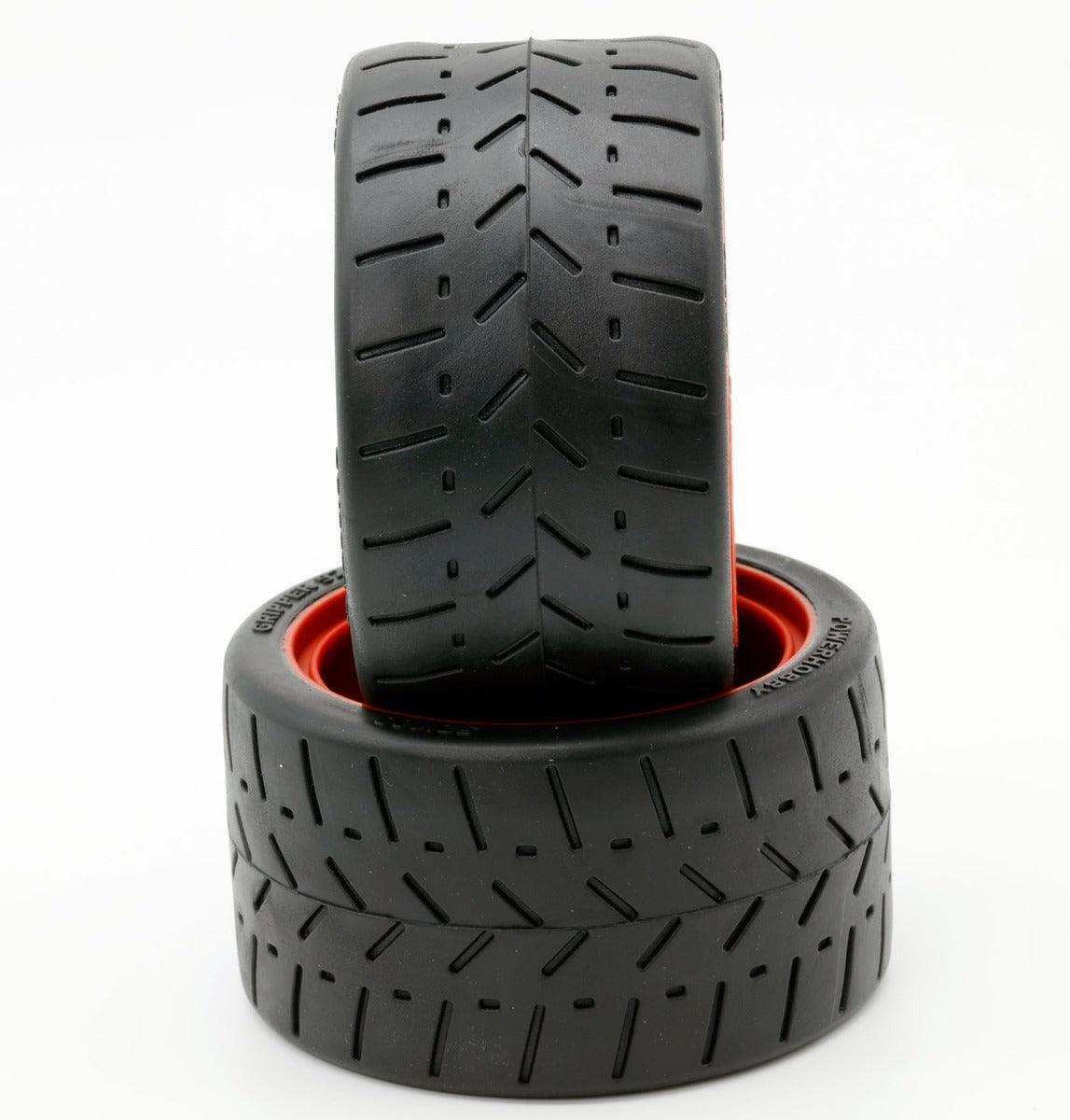 Powerhobby 1/8 Gripper 54/100 Belted Mounted Tires 17mm Red Wheels - PowerHobby