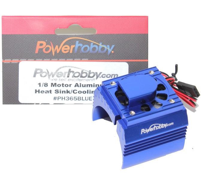 Powerhobby Aluminum Motor Heatsink + Cooling Fan For 1/8 Size Motors Blue - PowerHobby