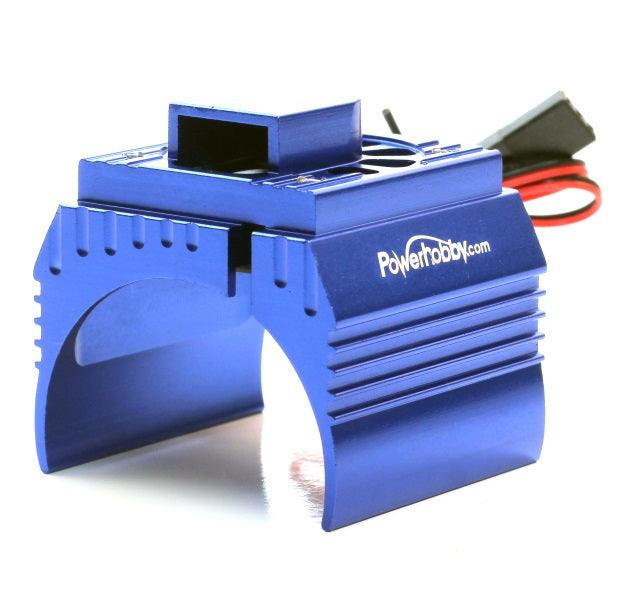 Powerhobby Aluminum Motor Heatsink + Cooling Fan For 1/8 Size Motors Blue - PowerHobby