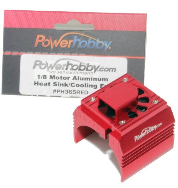 Powerhobby Aluminum Motor Heatsink + Cooling Fan For 1/8 Size Motors Red - PowerHobby