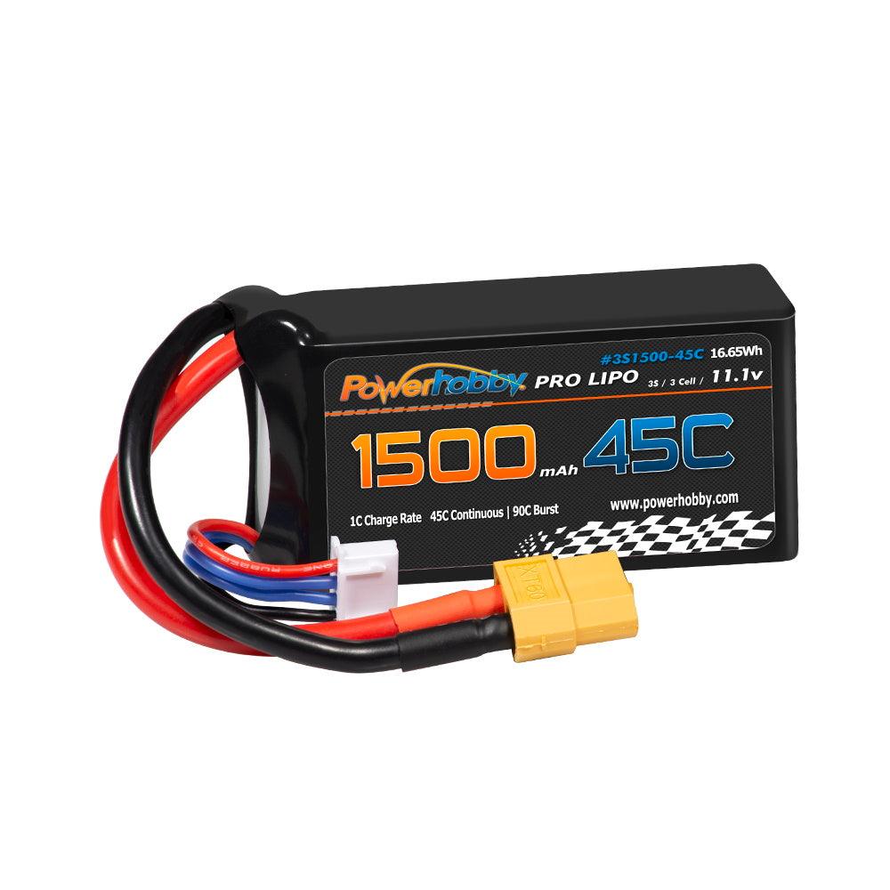 Powerhobby 3S 11.1V 1500mAh 45C Lipo Battery with XT60 Connector 3-Cell - PowerHobby