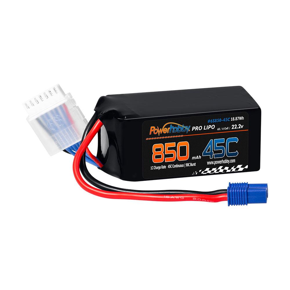 Powerhobby 6S 22.2V 850mAh 45C Lipo Battery Soft Case 6-Cell w EC3 Connector - PowerHobby