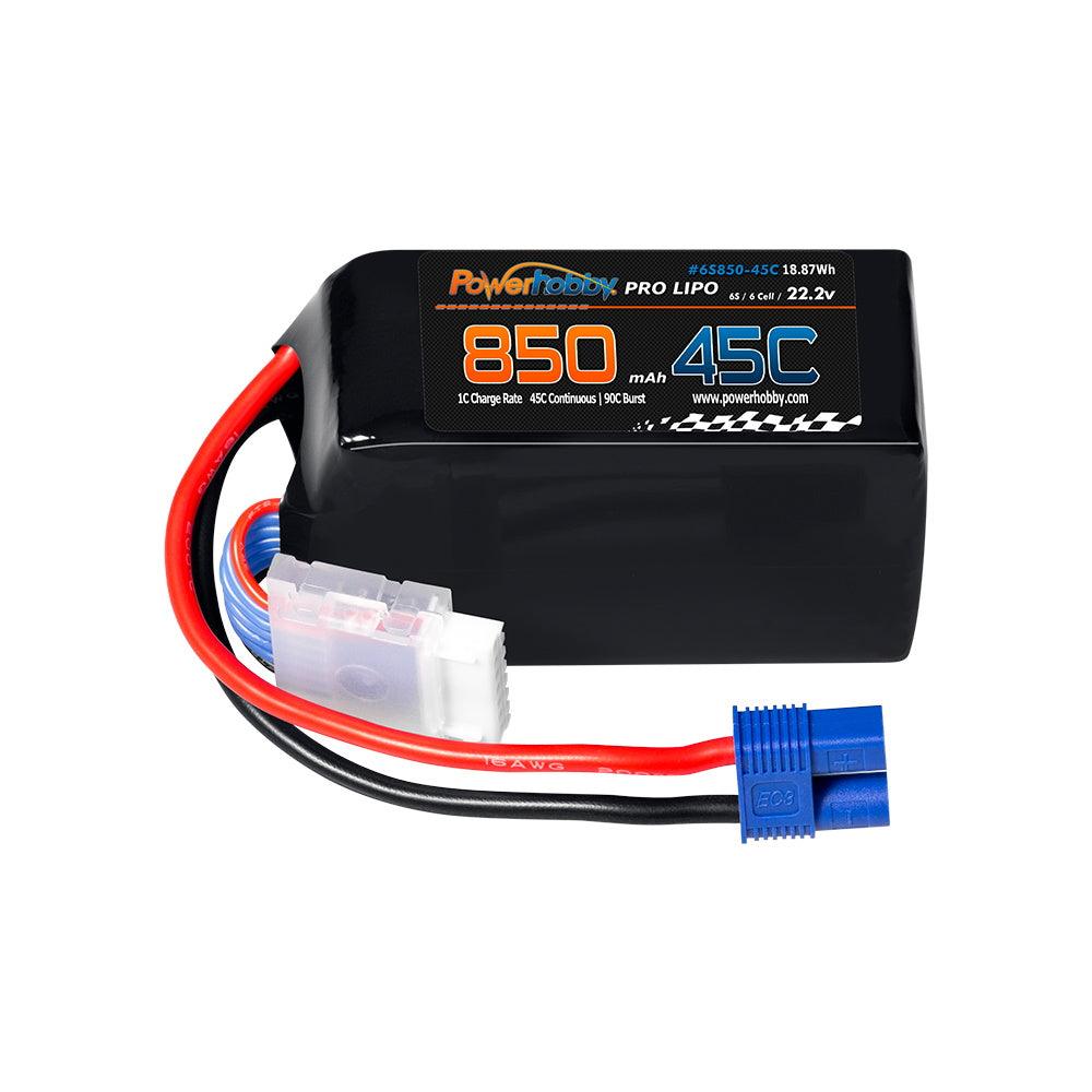 Powerhobby 6S 22.2V 850mAh 45C Lipo Battery Soft Case 6-Cell w EC3 Connector - PowerHobby