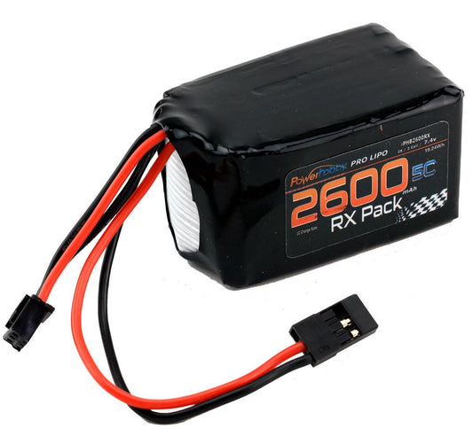 Powerhobby 2S 7.4V 2600mAh 5C RX Receiver Lipo Hump Battery Pack Servo Connector - PowerHobby