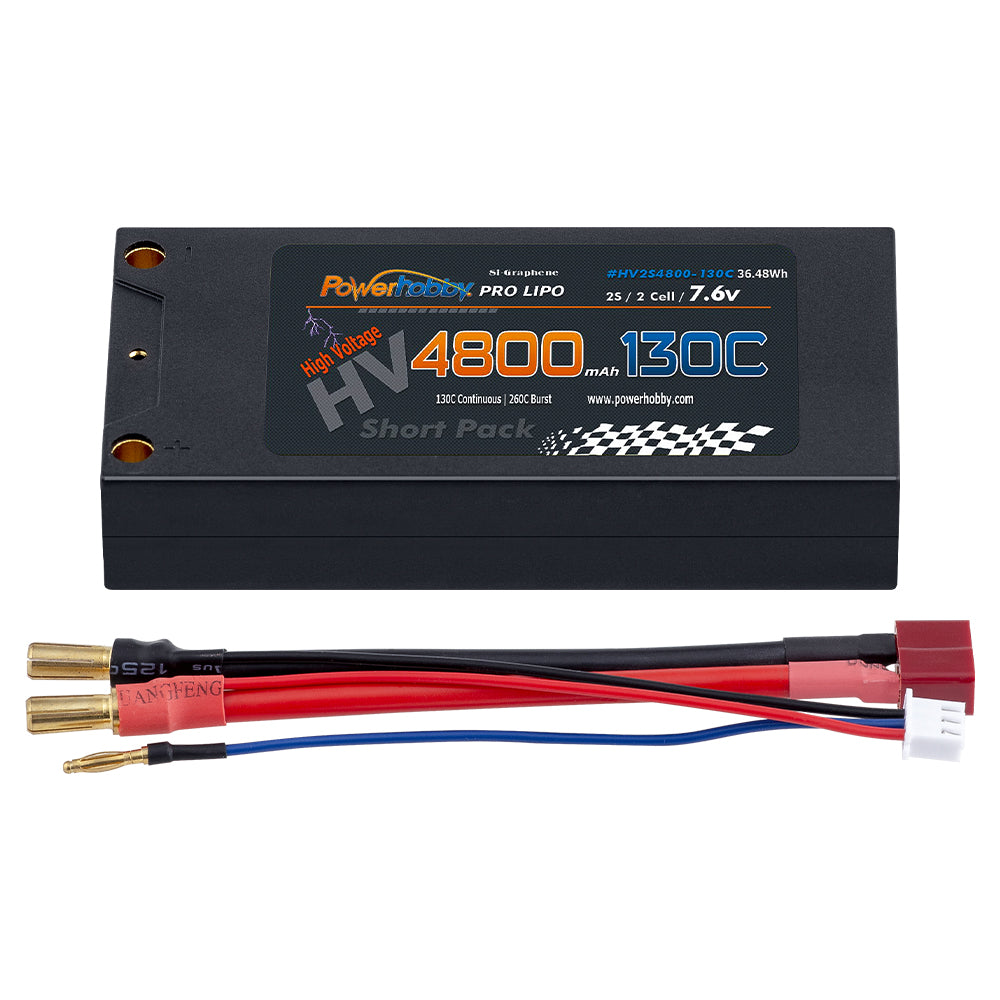 Powerhobby 2S 7.6V 4800mAh 130C HV + Graphene Shorty Lipo Battery 5mm LCG - PowerHobby