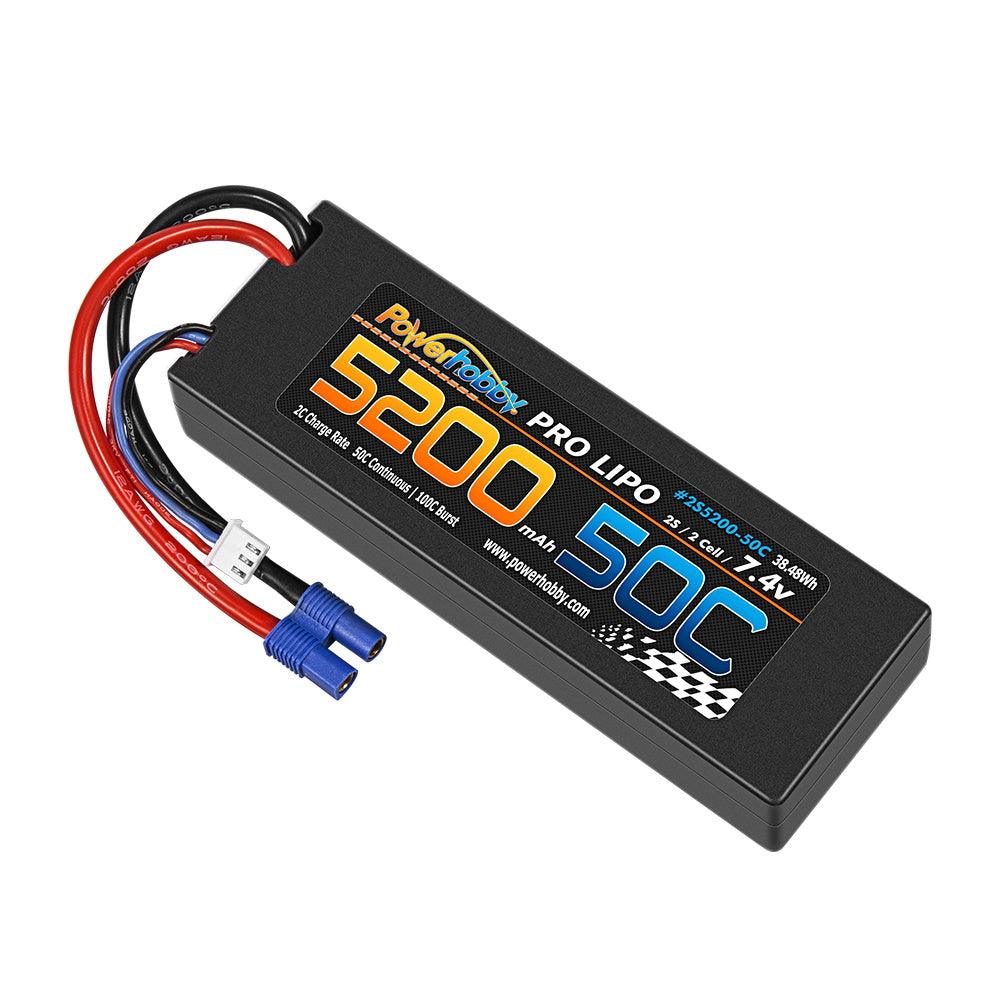 PowerHobby 2S 7.4V 5200mAh 50C Lipo Battery Pack w EC3 Plug Hard Case - PowerHobby