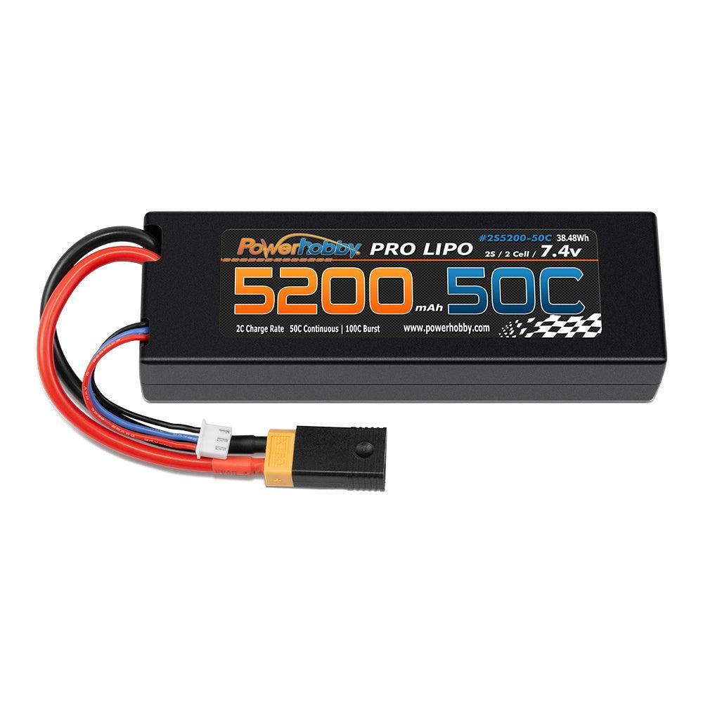 Powerhobby 2s 7.4v 5200mah 50c Lipo Battery w XT60 Plug + Adapter - PowerHobby