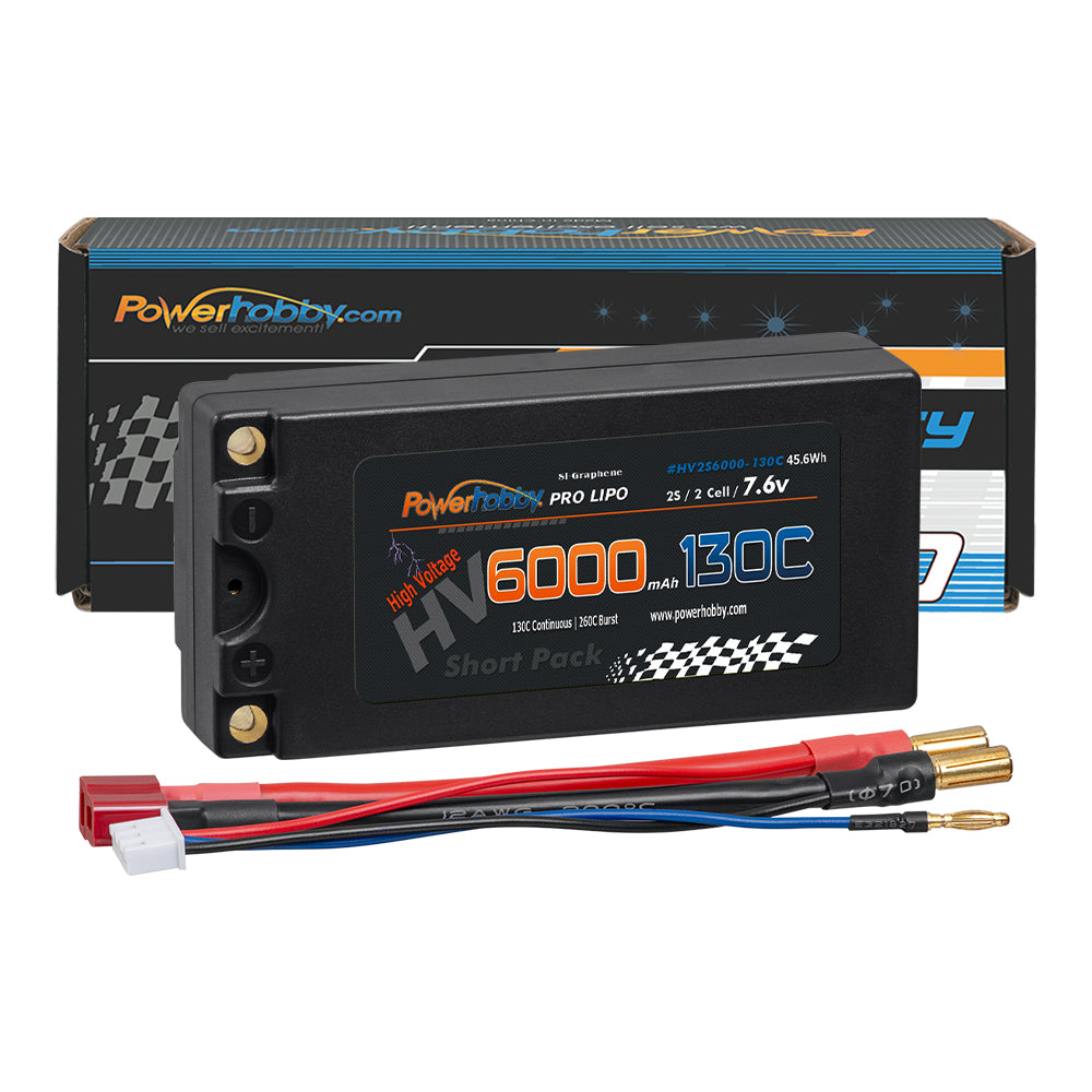 Powerhobby 2S 7.6V 6000mah 130C HV + Graphene Shorty Lipo Battery 5MM - PowerHobby