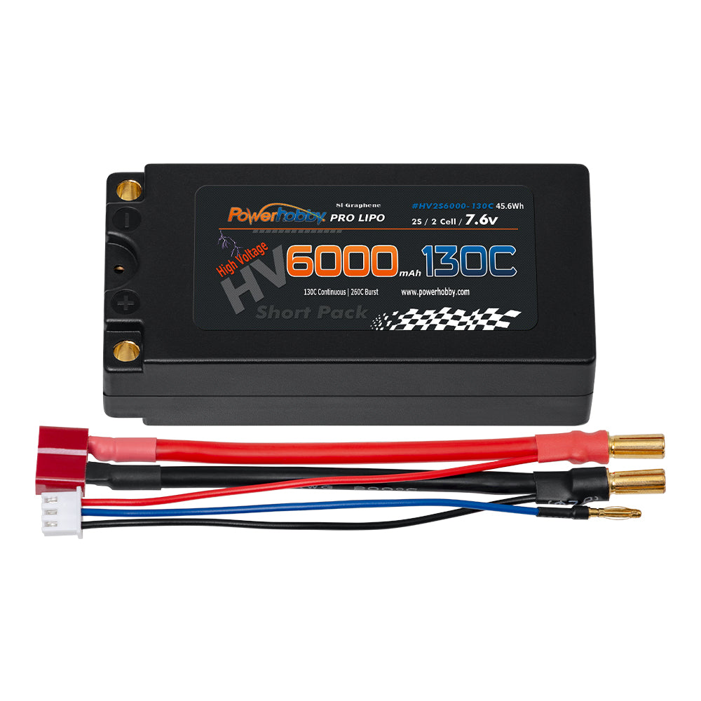 Powerhobby 2S 7.6V 6000mah 130C HV + Graphene Shorty Lipo Battery 5MM - PowerHobby