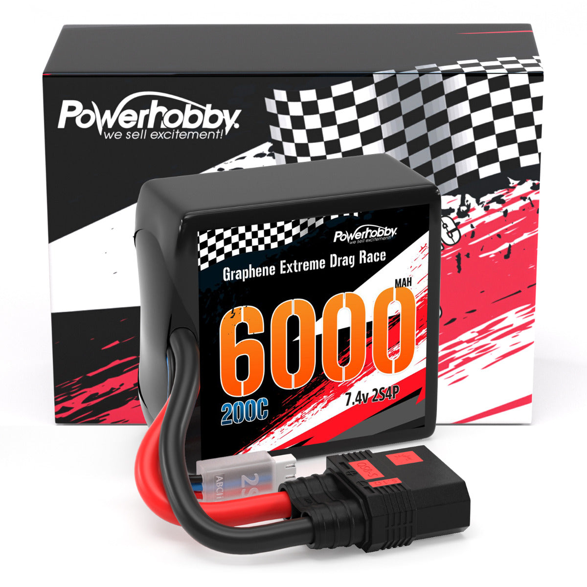 Powerhobby 2S 6000MAH 200C DRAG LIPO BATTERY PACK 2S4P w 8AWG Wire QS8 PLUG - PowerHobby