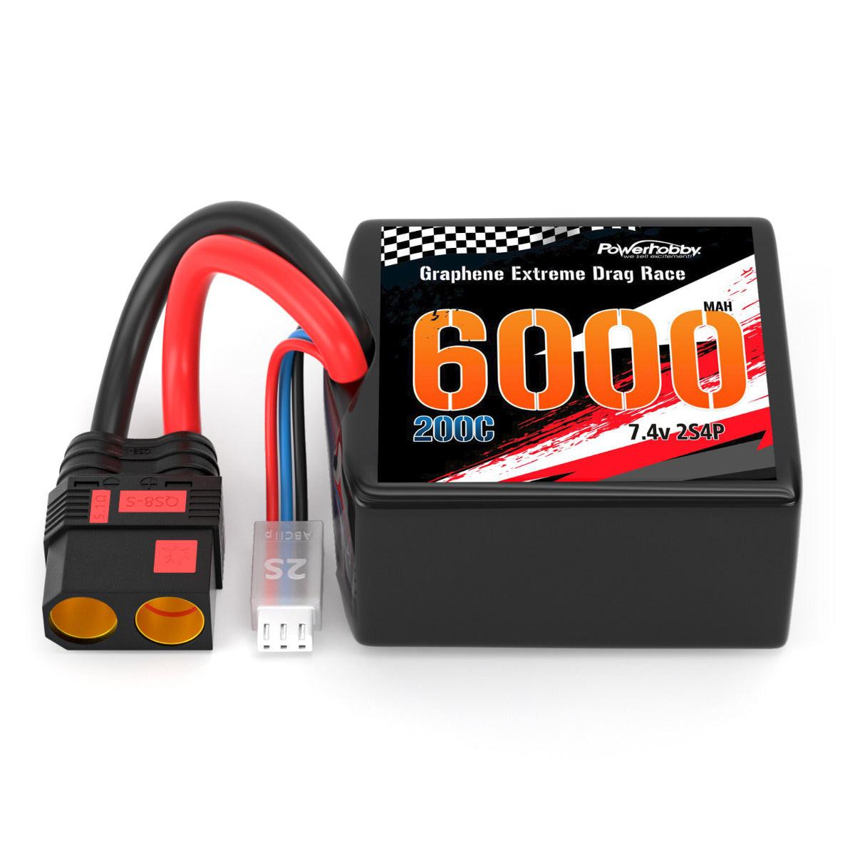 Powerhobby 2S 6000MAH 200C DRAG LIPO BATTERY PACK 2S4P w 8AWG Wire QS8 PLUG - PowerHobby