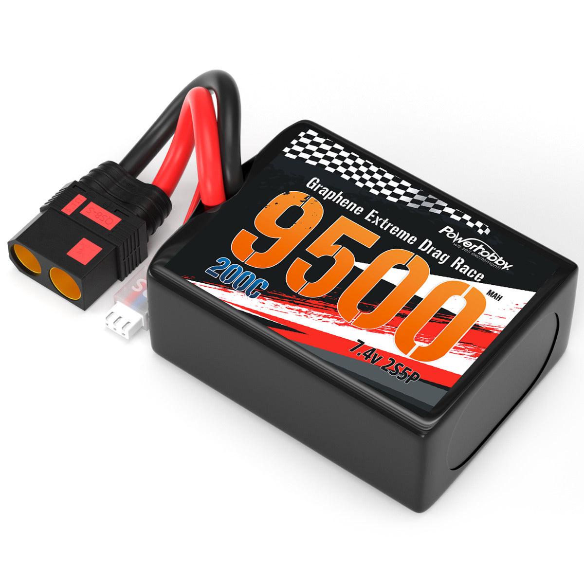 Powerhobby 2S 9500MAH 200C DRAG LIPO BATTERY PACK 2S5P w 8AWG Wire QS8 PLUG - PowerHobby