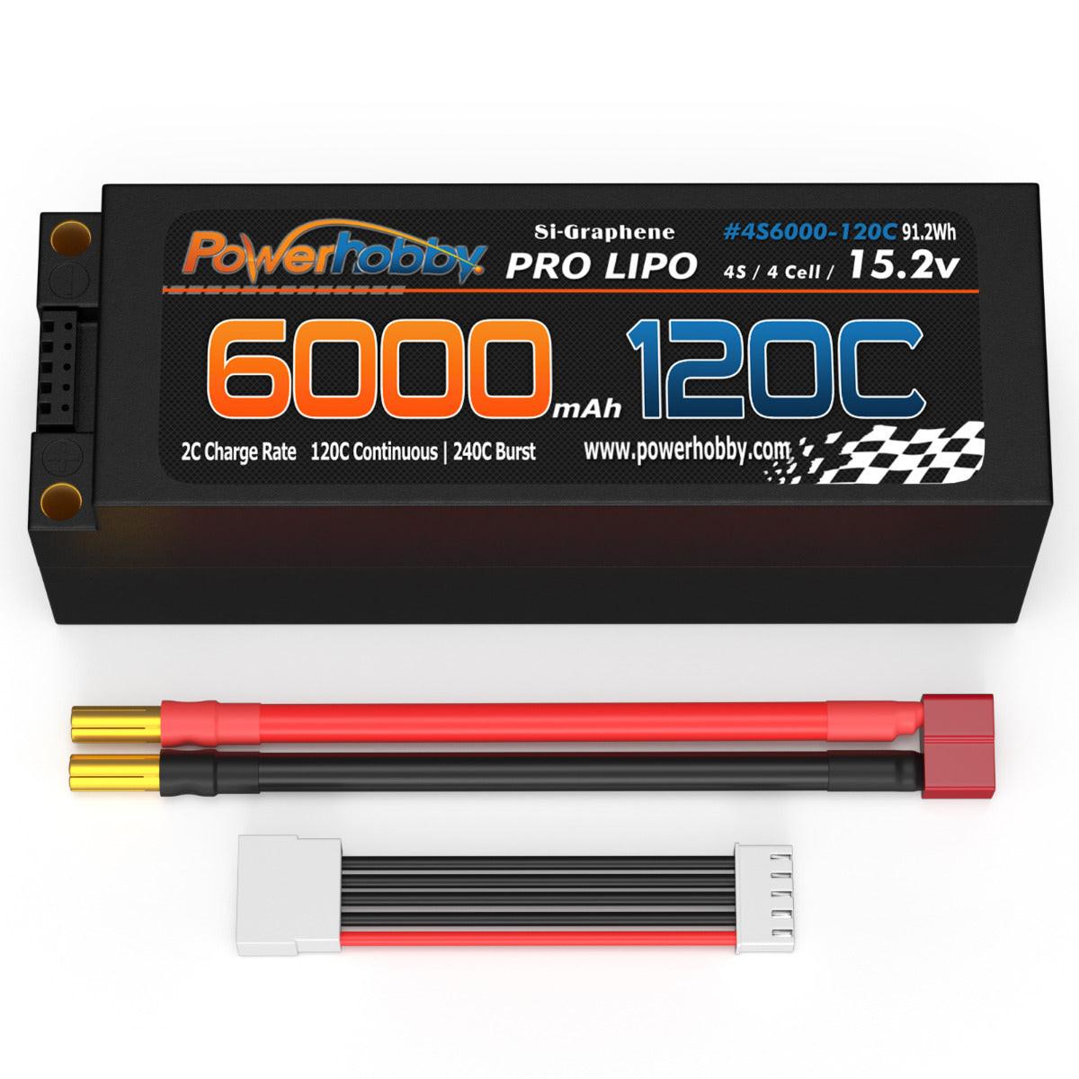 Powerhobby 15.2V 4S 6000MAH 120C Graphene + HV Lipo Battery 5mm Bullets Deans - PowerHobby
