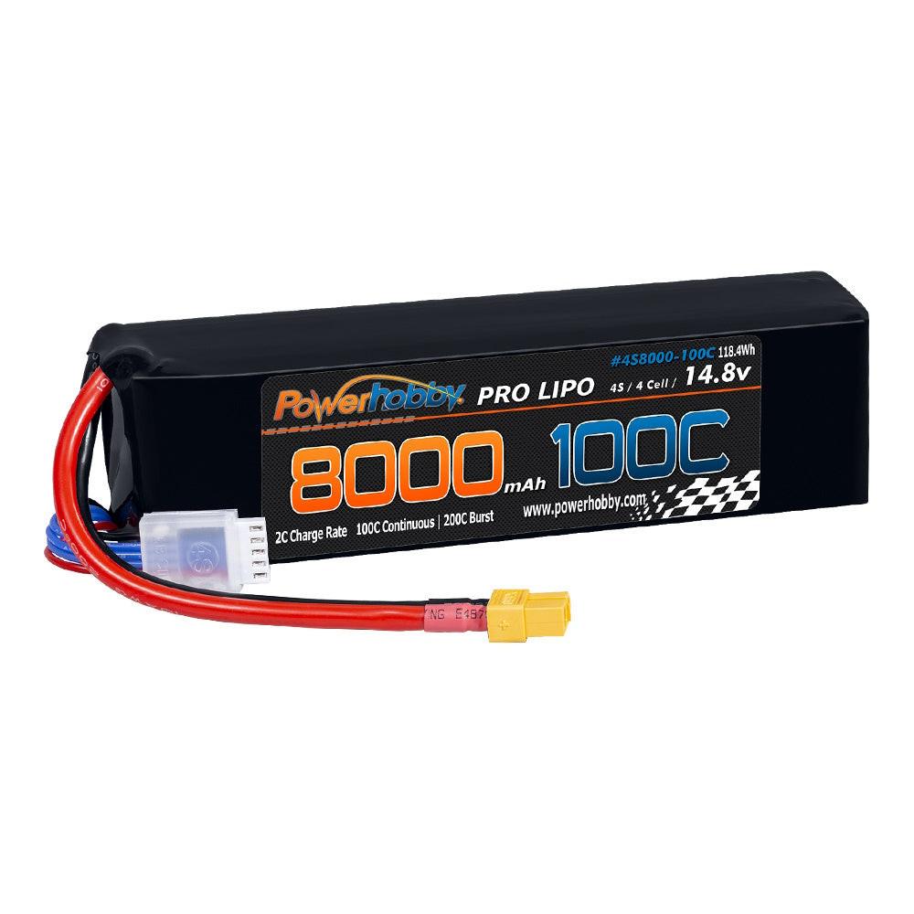Powerhobby 4s 8000mah 100c Lipo Battery w XT60 Plug + Adapter - PowerHobby