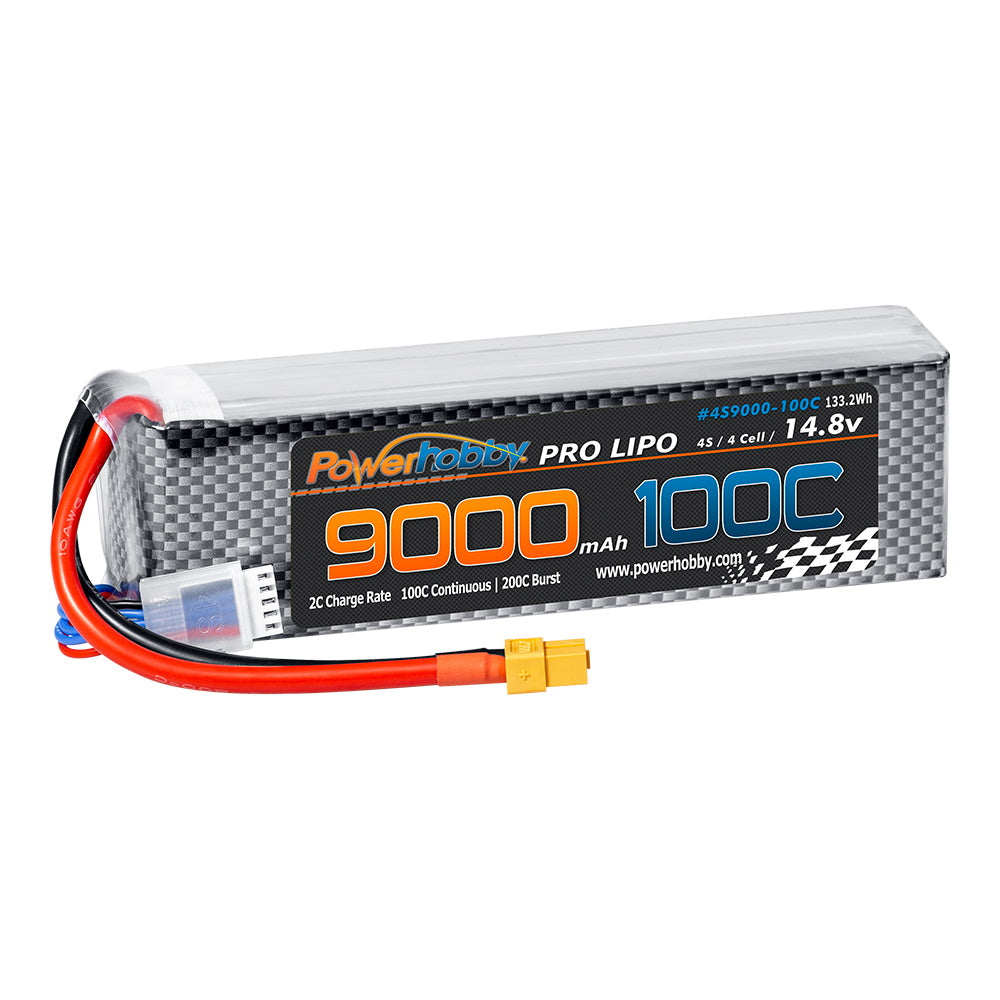 Powerhobby 4s 9000mah 100c Graphene Lipo Battery w XT60 Plug + Adapter - PowerHobby